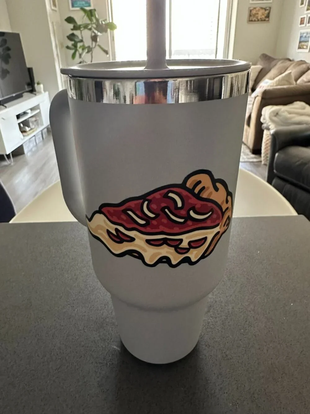 32 oz Chicago Flag All Around Travel Tumbler Cup with Lid Straw Hydroflask Grey
